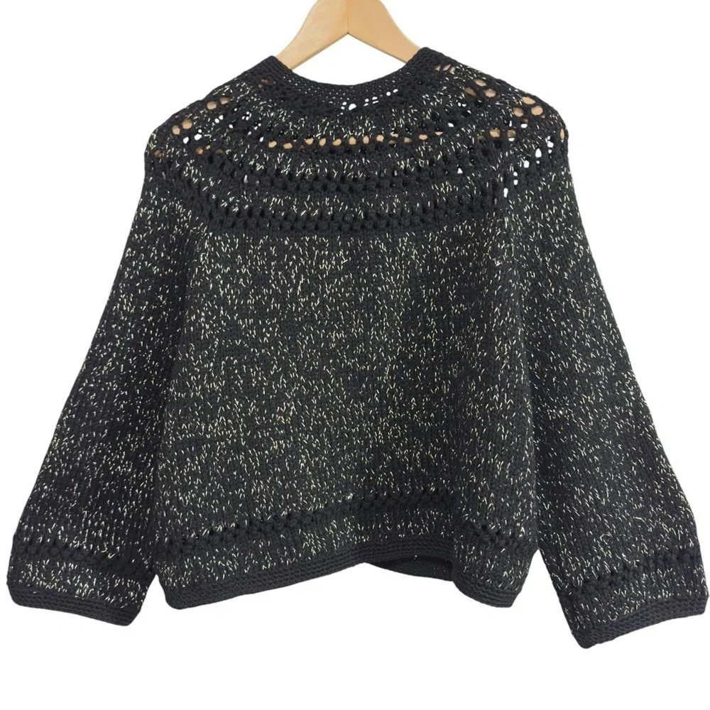 Vintage Black Metallic Knit Cardigan Sweater Button Front Long Sleeve - Picture 2 of 10